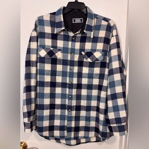 Men's Blue and White Flannel Shirt